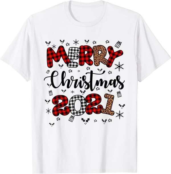 Merry Christmas 2021 Leopard Buffalo Plaid Red Green Xmas 2022 Shirt