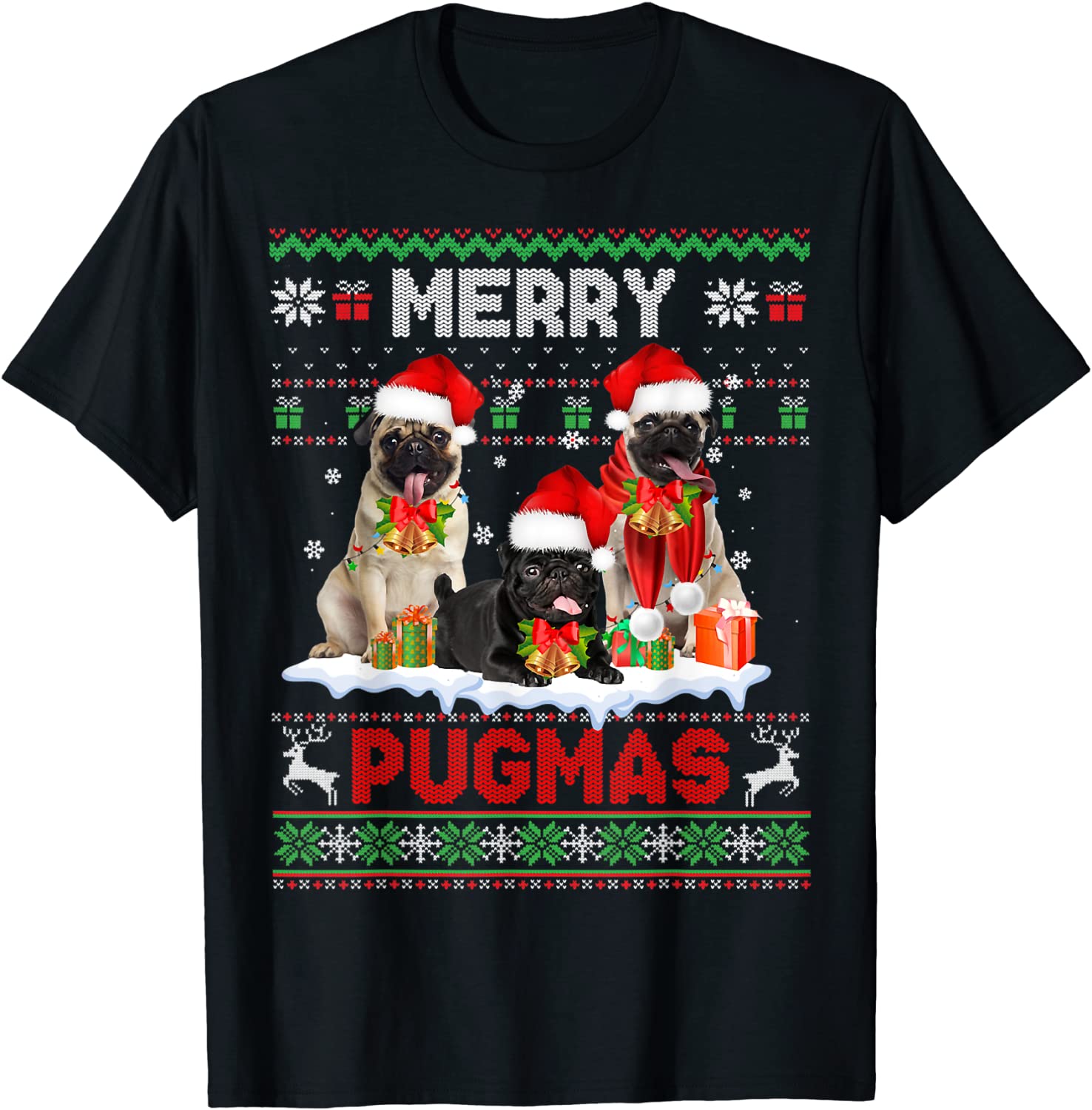 Merry Pugmas Christmas Ugly Sweater Pug Lover Family Pajama Gift Shirt