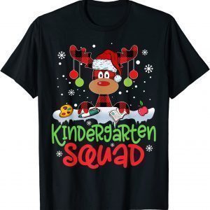 Plaid Reindeer Santa Hat Kindergarten Squad Teacher Xmas Unisex Shirt