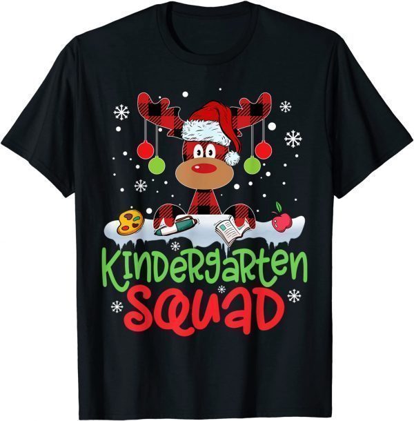 Plaid Reindeer Santa Hat Kindergarten Squad Teacher Xmas Unisex Shirt