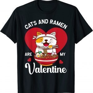 Ramen Cat Heart Kawaii Japanese Food Valentines Day 2022 Shirt