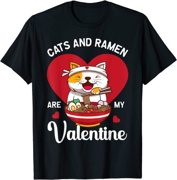 Ramen Cat Heart Kawaii Japanese Food Valentines Day 2022 Shirt