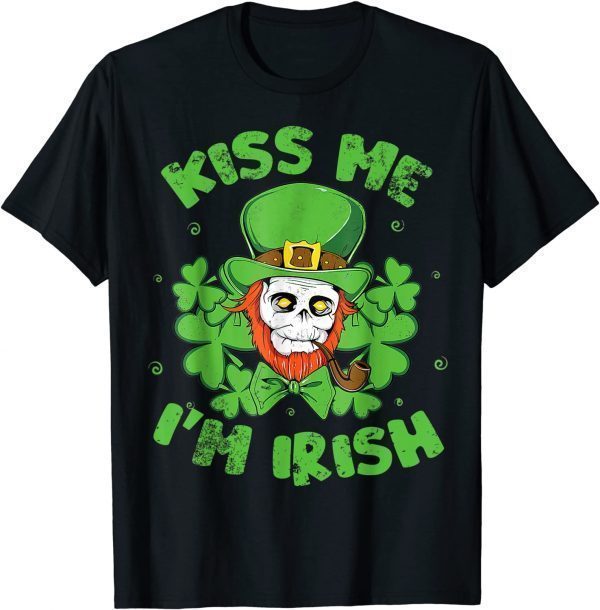 St. Patrick's Day Kiss Me I'm Irish Sugar Skull Leprechaun T-Shirt