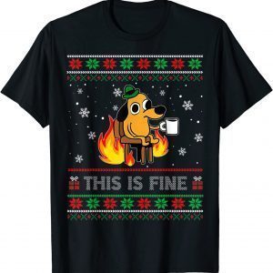 This Is Fine Dog Meme Ugly Christmas Sweater Xmas Classic Shirt