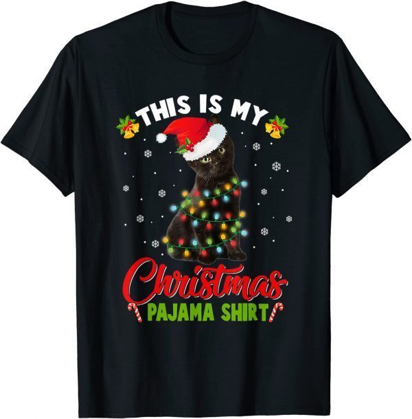 This Is My Christmas Pajama Shirt Santa Black Cat Xmas Light Classic Shirt