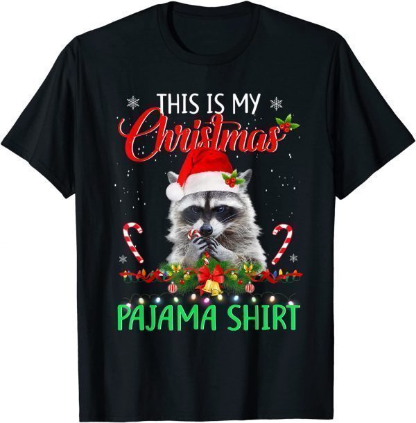 This is My Christmas Pajama Shirt Raccoon Santa Christmas T-Shirt