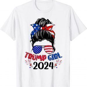 Trump Girl 2024 Christmas Messy Bun Trump Flag 2022 Shirt