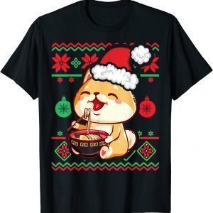 Ugly Christmas Sweater Kawaii Anime Shiba Inu Eating Ramen 2022 T-Shirt