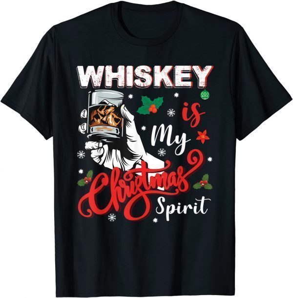 Whiskey Is My Christmas Spirit Lights Holiday Drinking 2022 Shirt