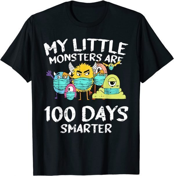 100 Days Of School Little Monters Face Mask Quarantine T-Shirt