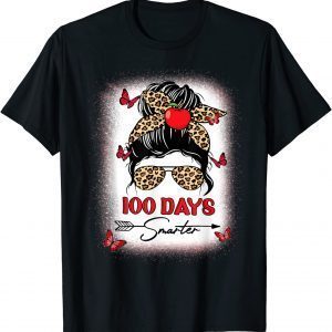 100 Days Smarter Happy 100th Day Of School Leopard Messy Bun Classic Shirt