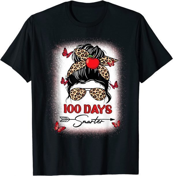 100 Days Smarter Happy 100th Day Of School Leopard Messy Bun Classic Shirt