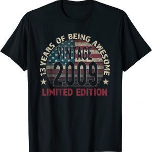 13th Birthday Vintage 2009 13 Years Old - USA Flag Gift Shirt