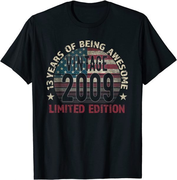 13th Birthday Vintage 2009 13 Years Old - USA Flag Gift Shirt