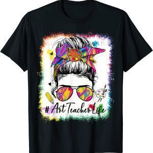 Art Teacher Life Messy Bun 100 Days Of School Cute 100th Day Classic Shirt