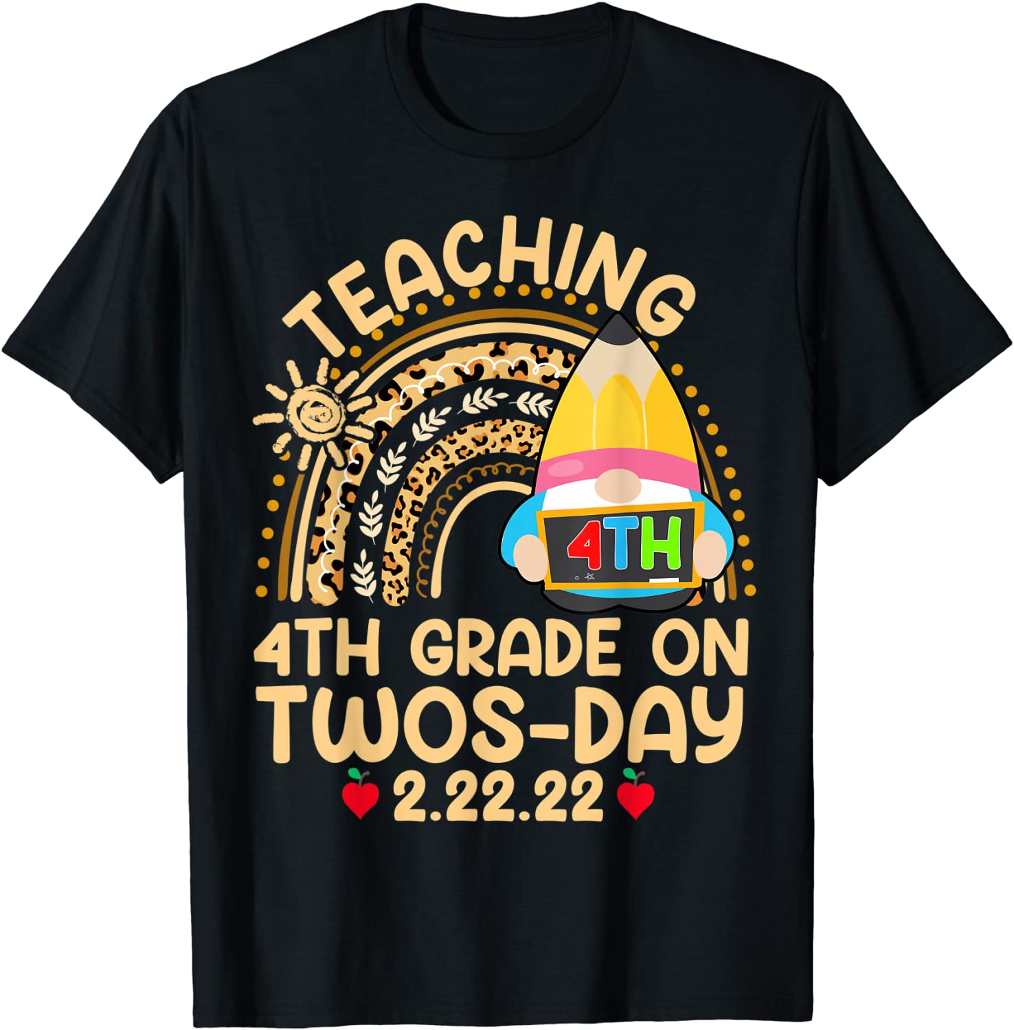 Boho Rainbow Gnome Teaching 4th Grade On Twosday 2.22.22 Classic Shirt