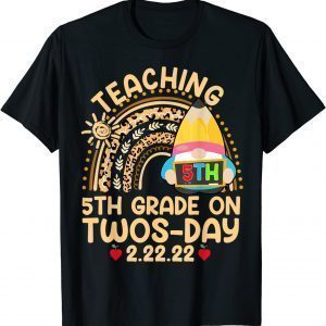 Boho Rainbow Gnome Teaching 5th Grade On Twosday 2.22.22 Classic Shirt