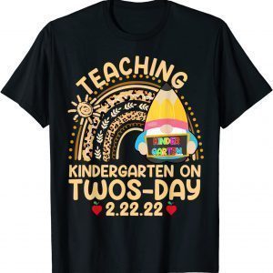Boho Rainbow Gnome Teaching Kindergarten On Twosday 2.22.22 Gift Shirt