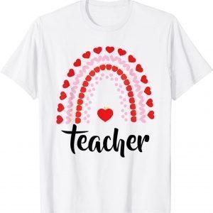 Boho Rainbow of Red Pink Hearts on Teachers Valentine's Day 2022 Shirt