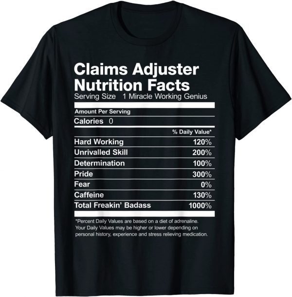 Claims Adjuster Nutrition Facts List Classic Shirt