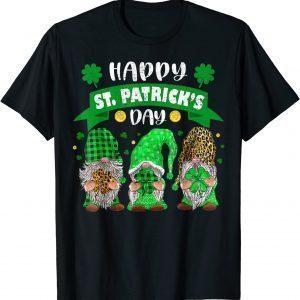 Happy St Patricks Day Three Gnome Shamrock Leopard Essential Classic Shirt