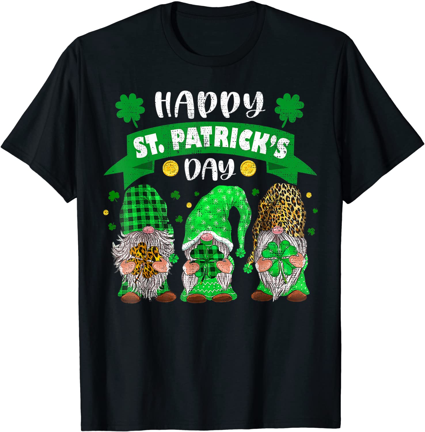 Happy St Patricks Day Three Gnome Shamrock Leopard Essential Classic Shirt