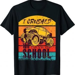 I CRUSHED 100 DAYS OF SCHOOL RETRO SUNSET MONSTER TRUCK T-Shirt