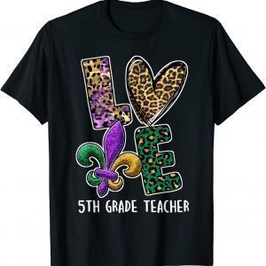 I Love Mardi Gras 5th Grade Teacher Plaid Leopard Classic Shirt
