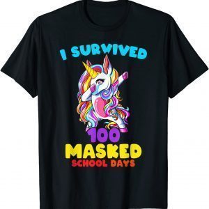 I Survived 100 Masked School Days Dabbing Unicorn Mask Classic Shirt