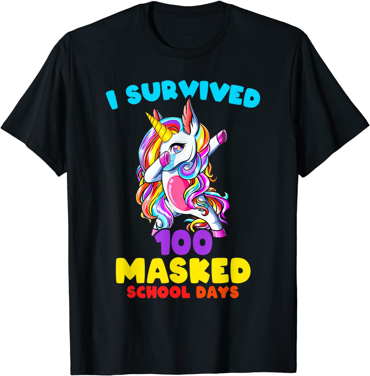 I Survived 100 Masked School Days Dabbing Unicorn Mask Classic Shirt