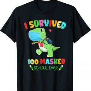 I Survived 100 Masked School Days Dinosaur Face Mask Teacher Classic Shirt