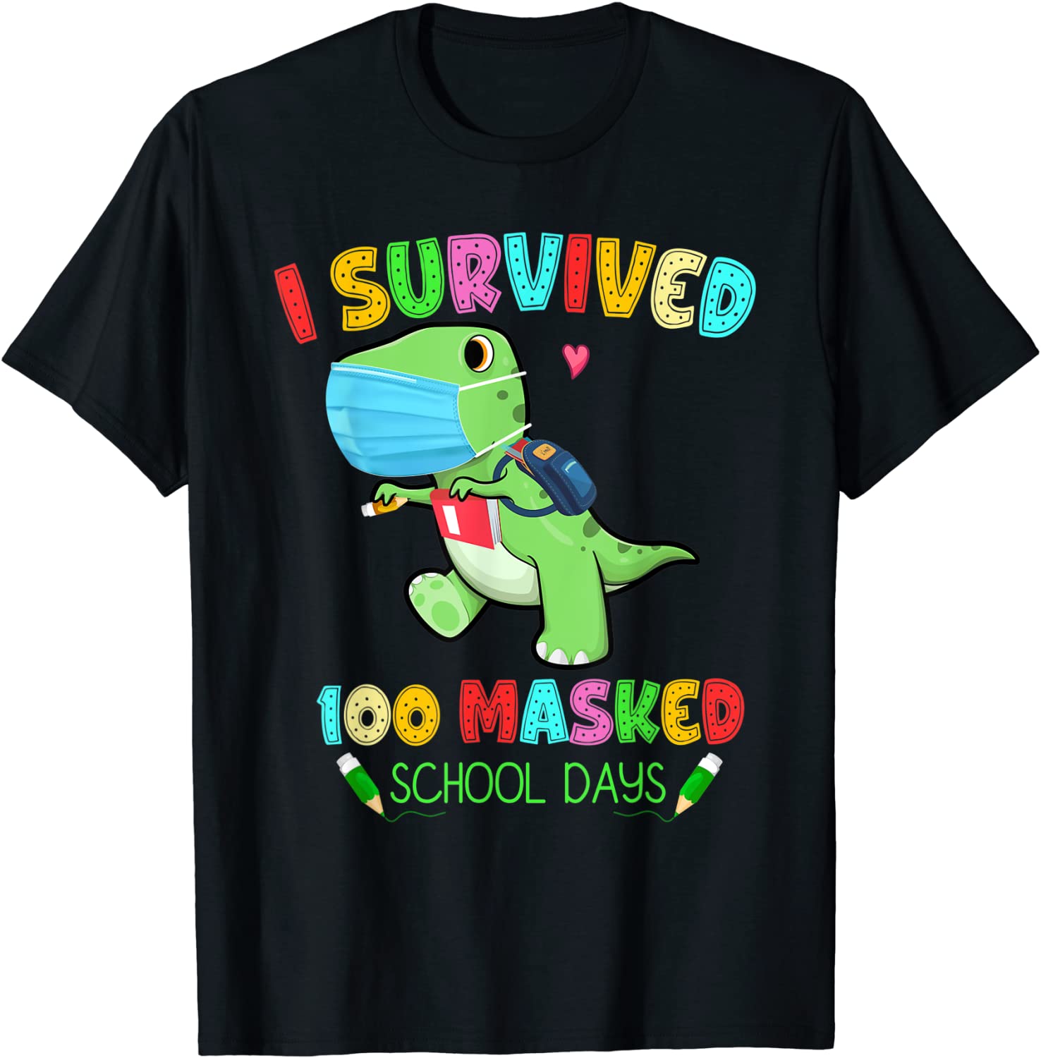 I Survived 100 Masked School Days Dinosaur Face Mask Teacher Classic Shirt
