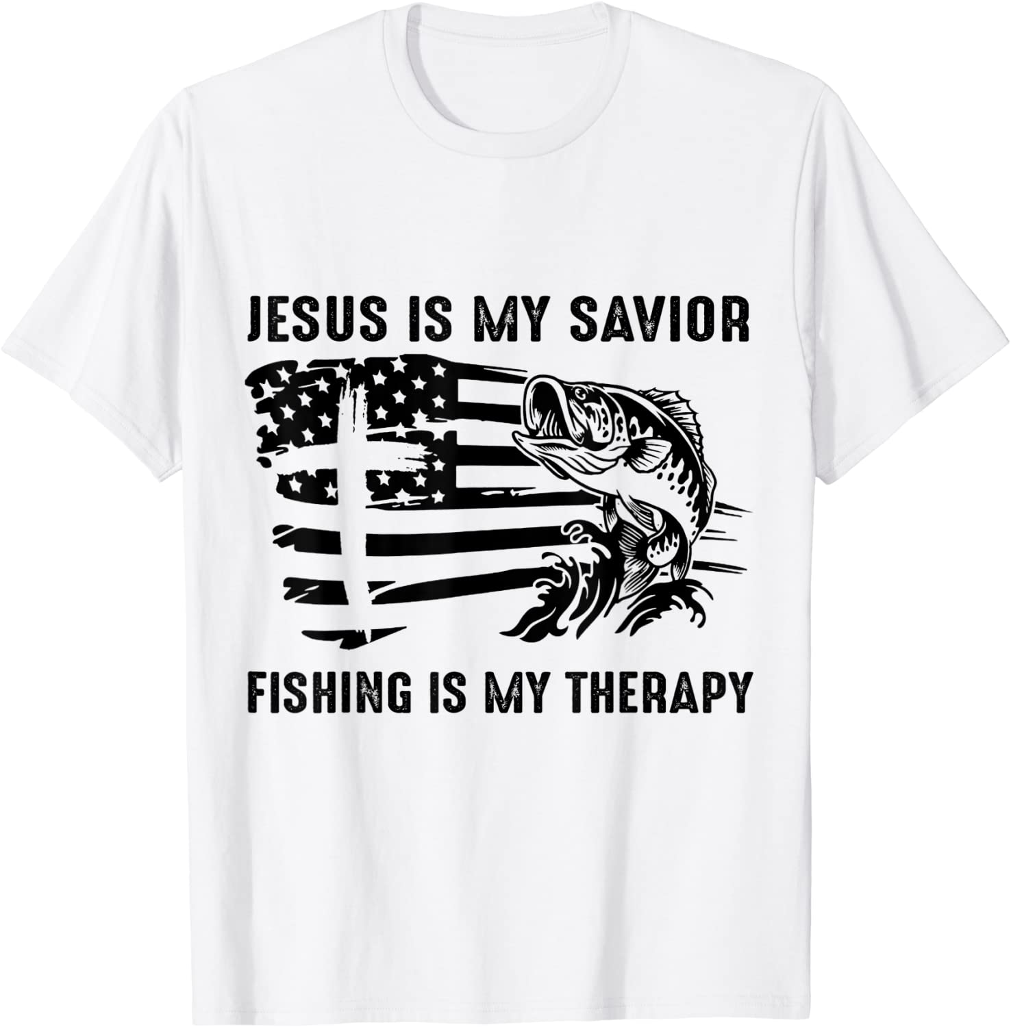 Jesus Is My Savior Fishing is My Therapy American Flag 2022 Shirt