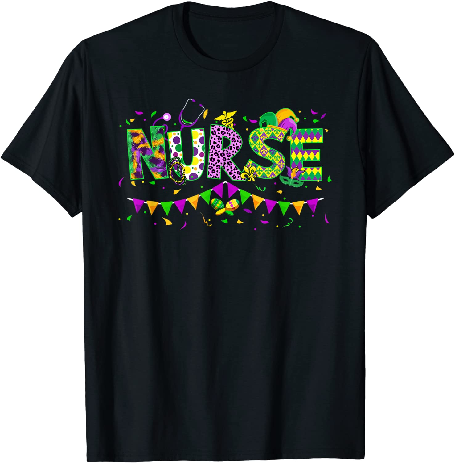 Leopard Mardi Gras Nurse Nursing School Apparel T-Shirt