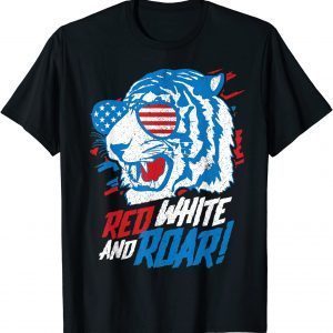 Red White And Roar Tiger 4th Of July USA American Flag Classic Shirt