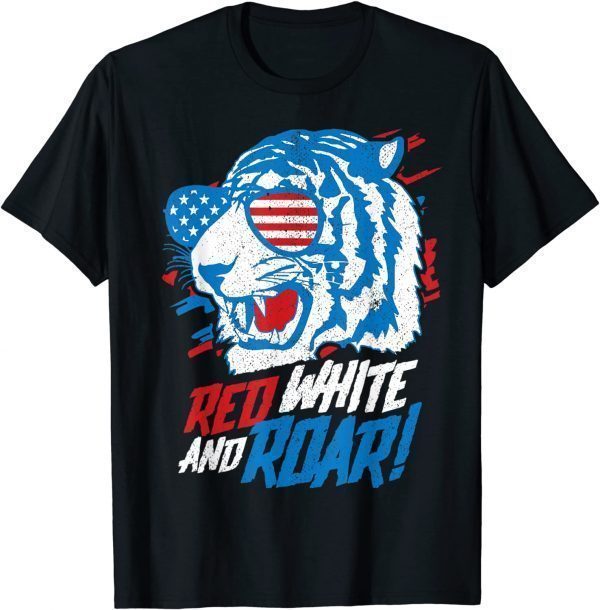 Red White And Roar Tiger 4th Of July USA American Flag Classic Shirt