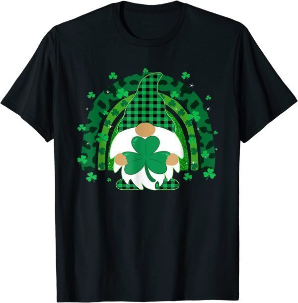 St Patricks Day Gnome Holding Lucky Shamrock Leopard Rainbow 2022 Shirt