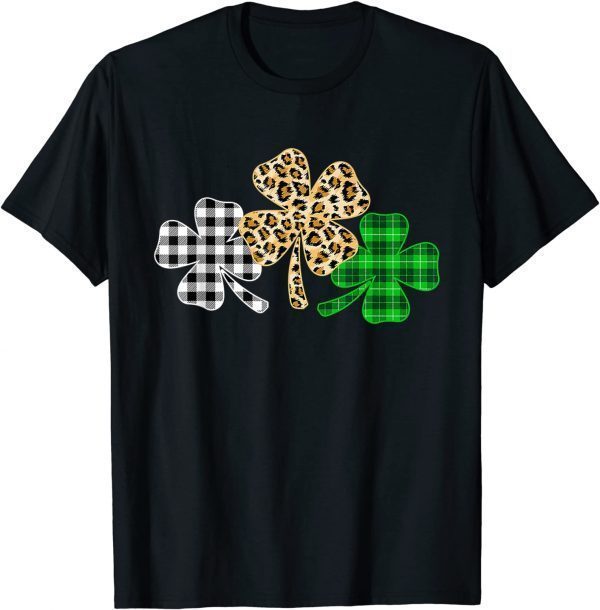 Three Clover Shamrock Green Leopard Plaid St. Patrick's Day Classic Shirt