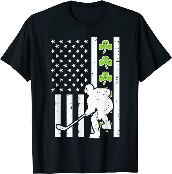 US Flag Shamrock Ice Hockey St Patrick Day Unisex Shirt