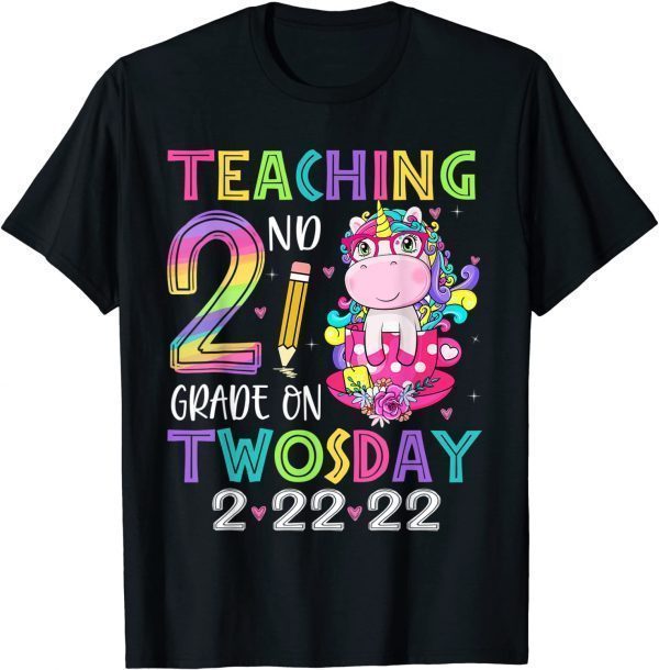Unicorn Teaching 2nd Grade On Twosday Teacher Student T-Shirt