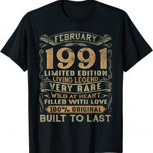 Vintage 1991 Years Old February 1991 31st Birthday Classic Shirt