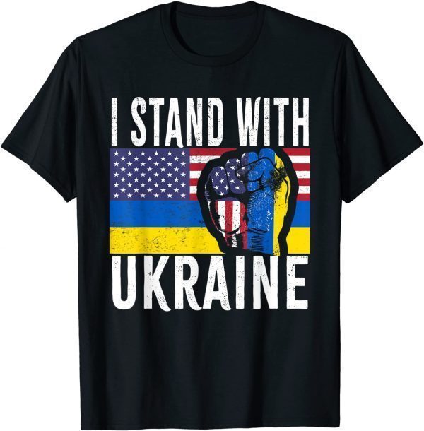 I Stand With Ukraine Flag American Flag Support Ukraine Free Ukraine Shirt