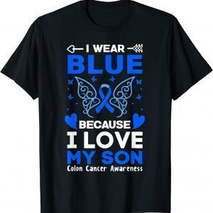 I Wear Blue For My Son Colon Cancer Awareness Ribbon Unisex Shirt