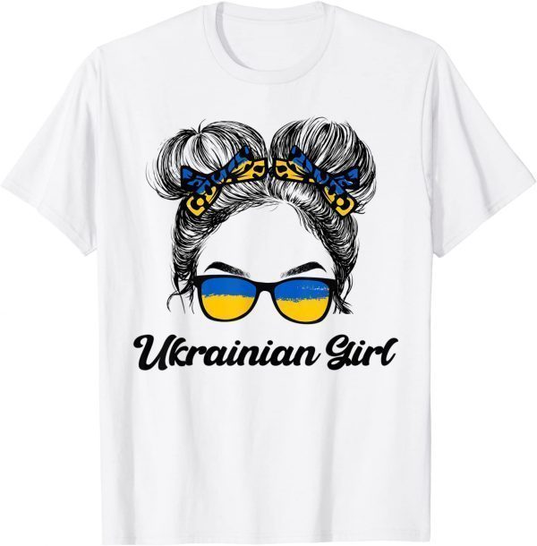 Messy Hair Sunglasses Ukrainian Girl Ukraine Pride Patriotic T-Shirt