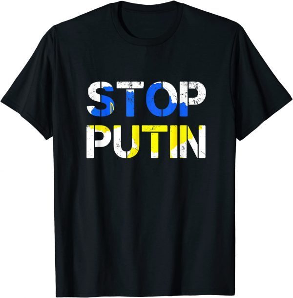 Support I Stand With Ukraine American Stop Ukrainian Flag Love Ukraine T-Shirt