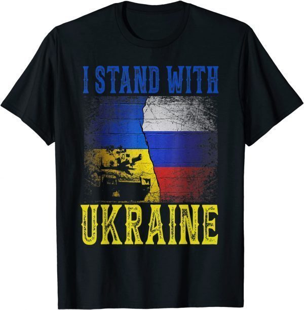 Support I Stand With Ukraine Russian Ukrainian Tank Flag T-Shirt