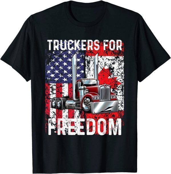 Trucker For Freedom Convoy 2022 American Canadian Flag Classic Shirt