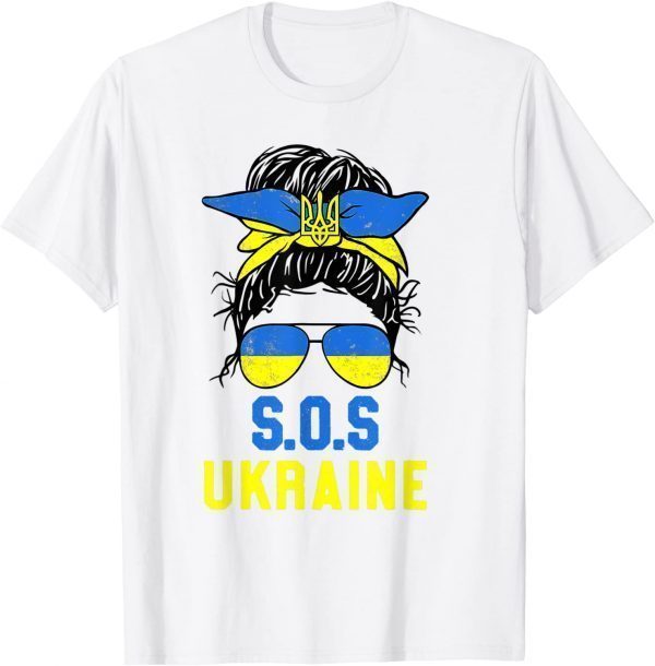 Stop Putin Ukraine Pride Women Messy Bun SOS Ukraine Ukrainian Flag T-Shirt