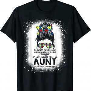 Autism Awareness Aunt Boy Piece Of My Heart Auntie Bleached 2022 T-Shirt