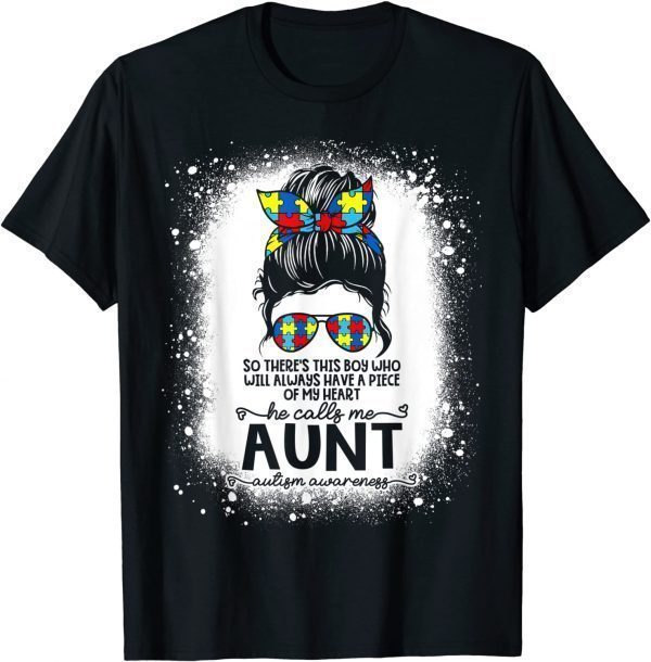 Autism Awareness Aunt Boy Piece Of My Heart Auntie Bleached 2022 T-Shirt